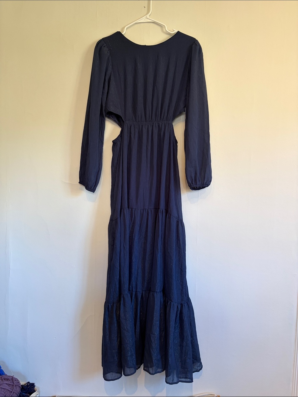 Lush Navy Long Sleeve Maxi Dress with Tiered Hem